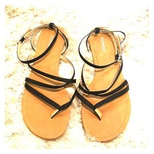 Express Black Strappy Thong Flat Sandals Sz 7